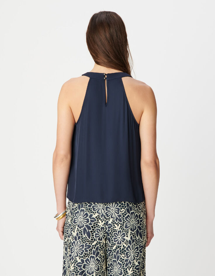 &Auml;rmelloses Oberteil f&uuml;r Damen aus Satin in Marineblau-3
