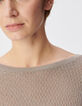 Schicker beigefarbener durchbrochener Pullover mit Paillettenbesatz f&uuml;r Damen-5