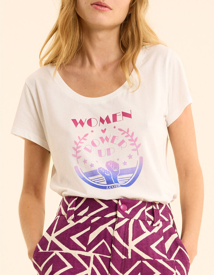Weißes Kurzarm-T-Shirt mit Botschaft und I.Code-Fäusten-5 Weißes Kurzarm-T-Shirt mit Botschaft und I.Code-Fäusten-5