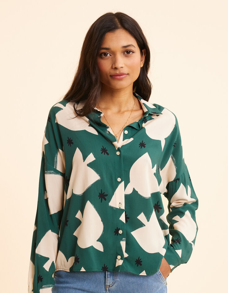 Chemise verte imprimé maxi oiseaux I.Code-4