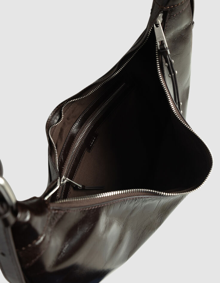 Braune Damenhalbmondtasche gl&auml;nzendes Allane-Leder-6