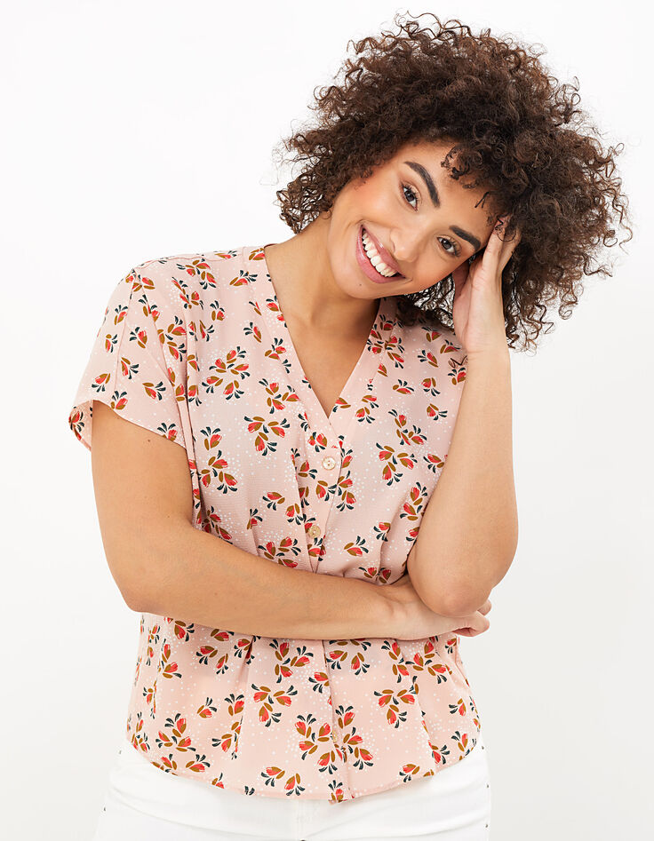 I.Code hibiscus floral and polka dot print top-2