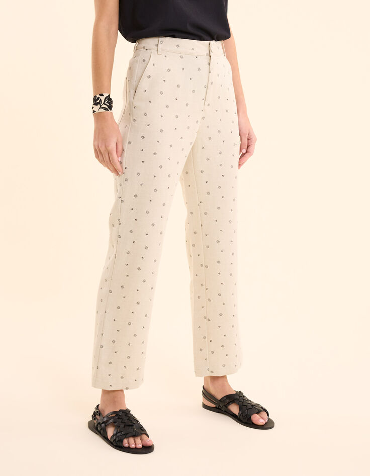 Ecru Hose mit Blümchenprint I.Code-4