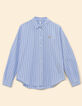 Chemise bleue motif rayures broderie double cœur I.Code-5