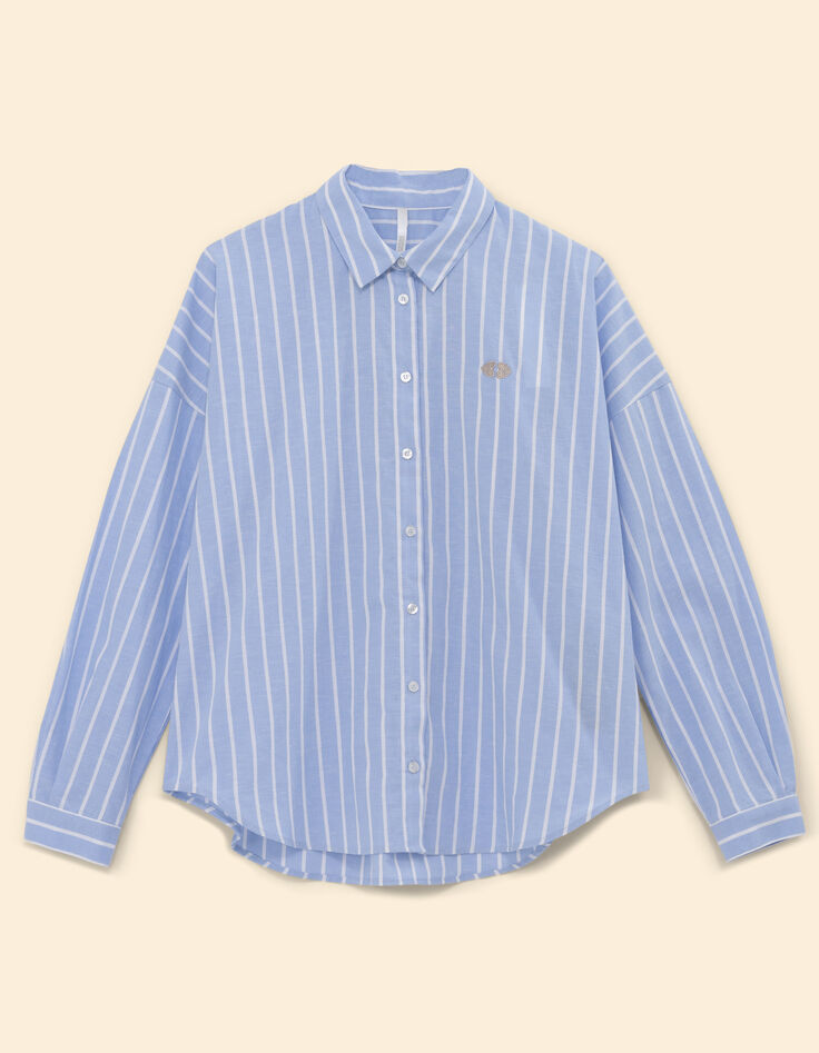 Chemise bleue motif rayures broderie double cœur I.Code-5
