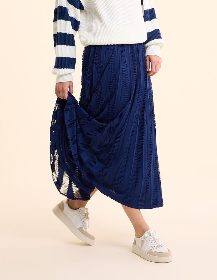 Jupe longue indigo plissée rayures ajourées I.Code-4