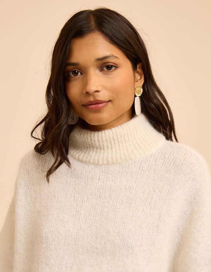 Cremewei&szlig;er Strickpullover mit kurzen &Auml;rmeln I.Code-4