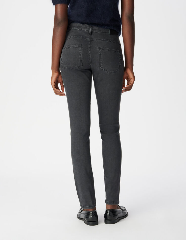 Graue schmale Jeans mit hoher Taille und Nietenverzierung Nina Damen-4