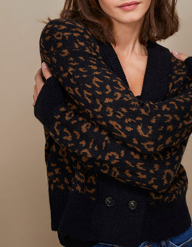 Cardigan fauve en tricot motif léopard I.Code - I.CODE