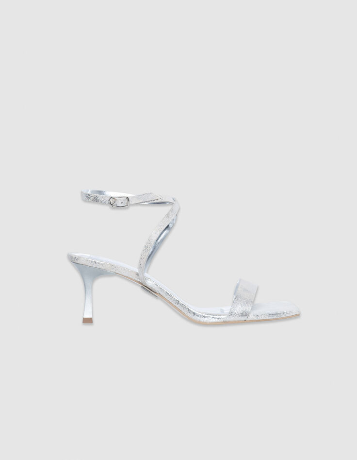 Goldfarbene Damen Ledersandalen mit Absatz-1