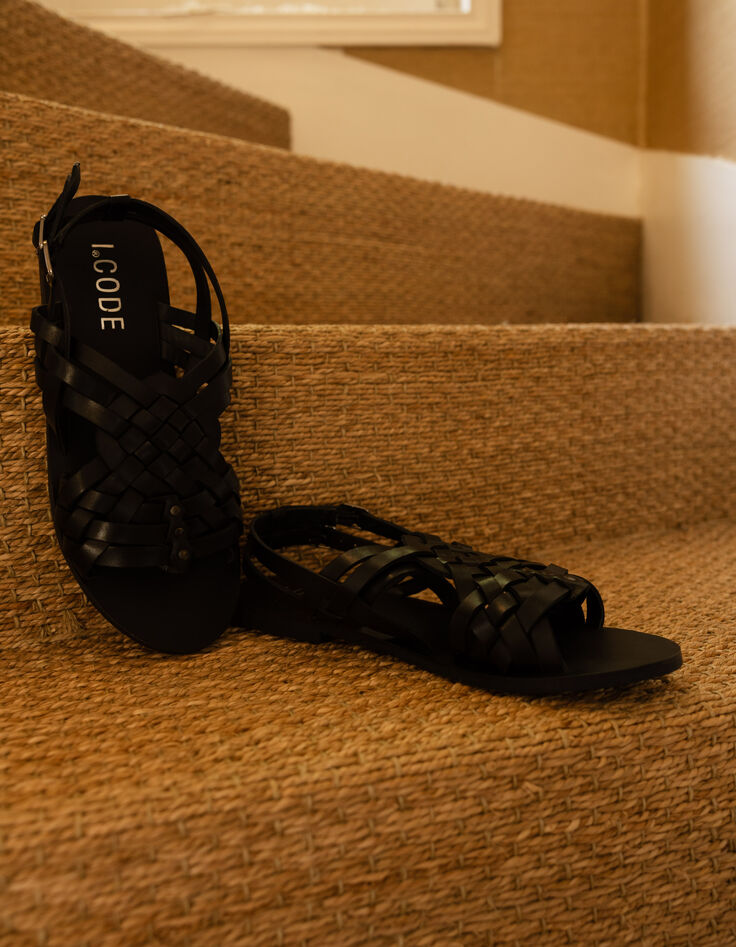 Leren sandalen zwart gevlochten bandjes I.Code-5 Leren sandalen zwart gevlochten bandjes I.Code-5