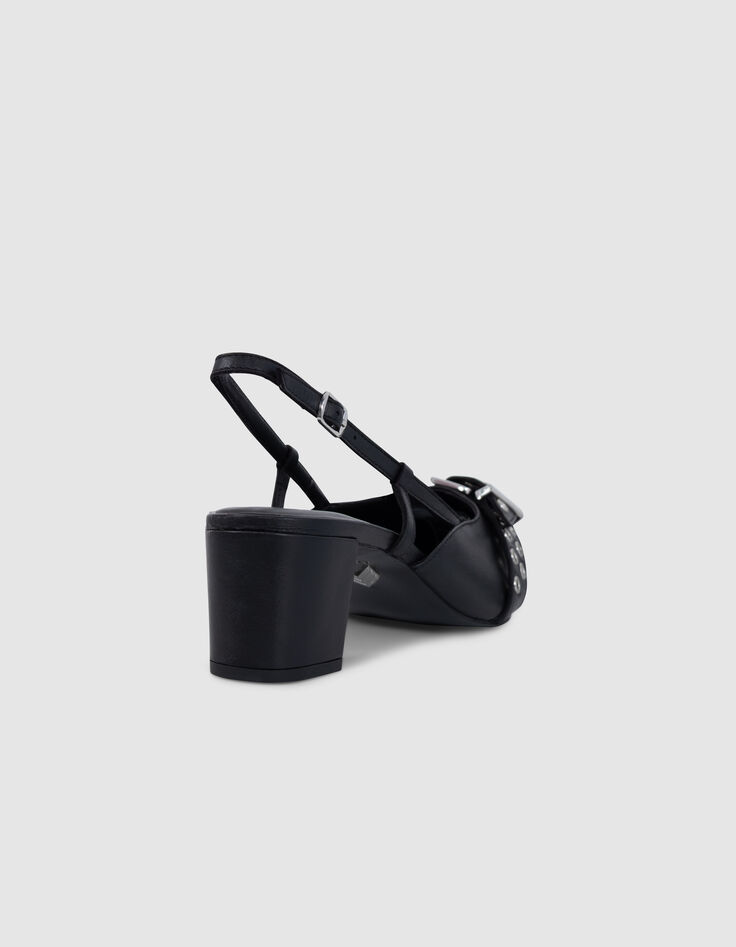 Damen schwarz Leder &Ouml;se Slingback Pumps-3