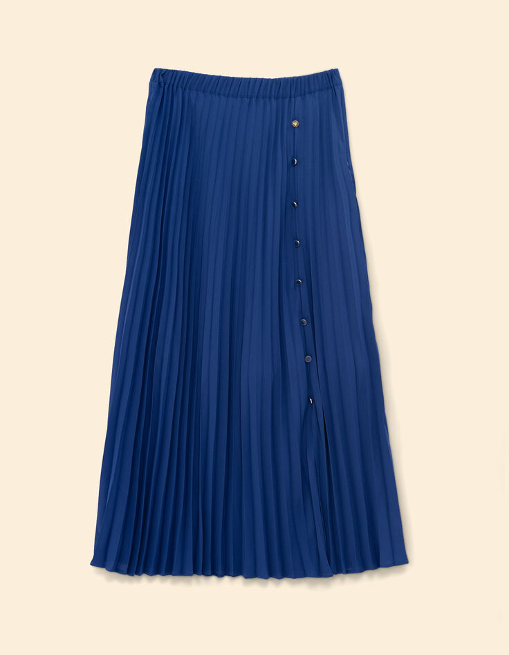 Langer blauer Plisseerock Seitenknöpfe I.Code-7