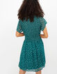 Vestido verde estampado cuadros plata con smocks I.Code-2