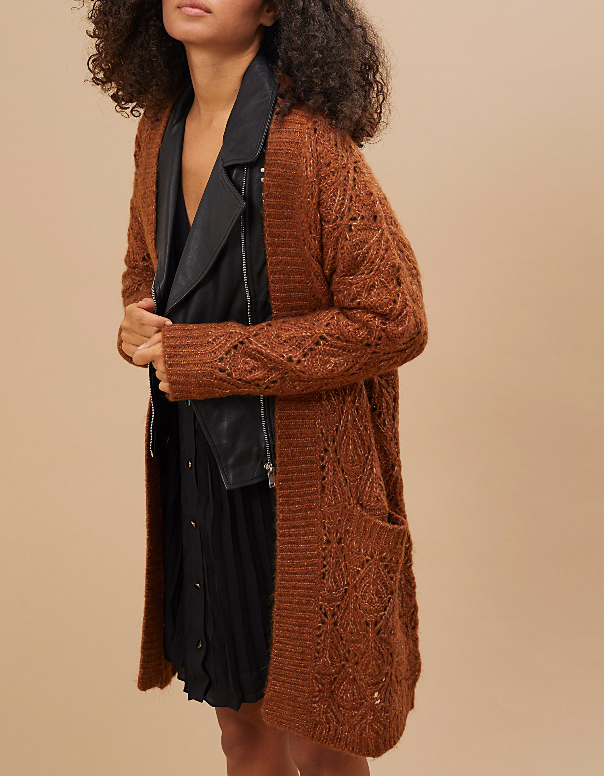 Long caramel cardigan outlet