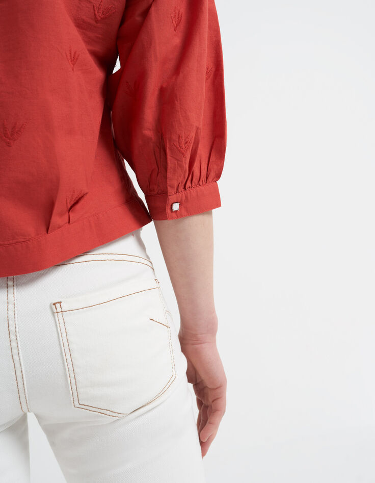Blouse terracotta à broderies ton sur ton I.Code-6