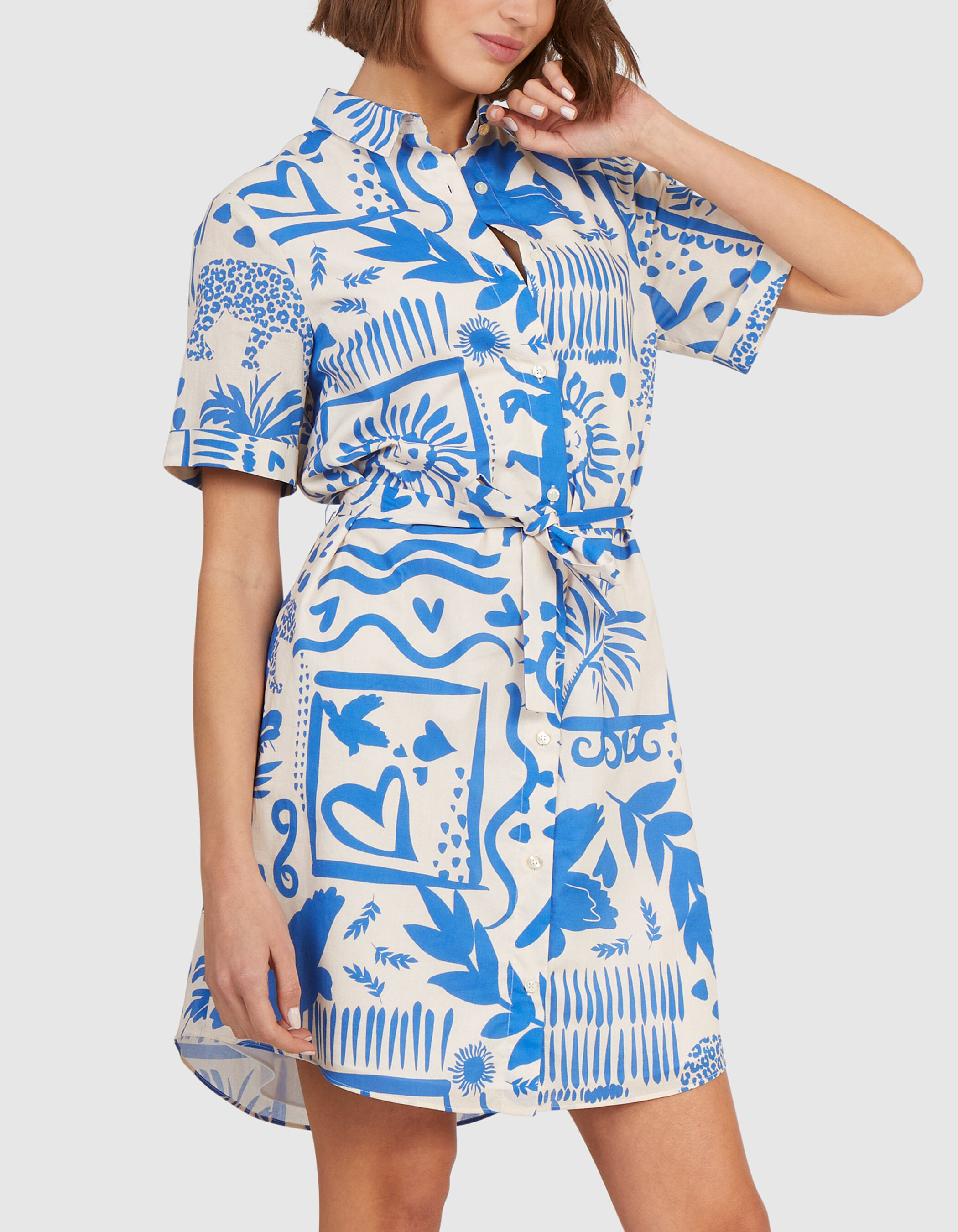 I.Code azure blue shirt dress with arty sunny print