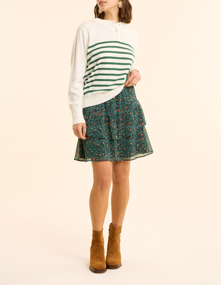 I.Code white knit sweater with green lurex stripes-4