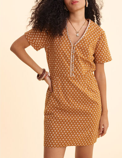 Robe camel imprim&eacute; floral c&oelig;ur I.Code