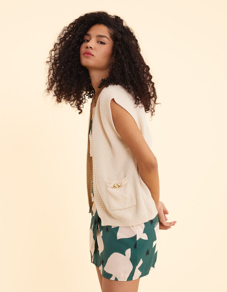 Ecru vest tricot zonder mouwen I.Code-3