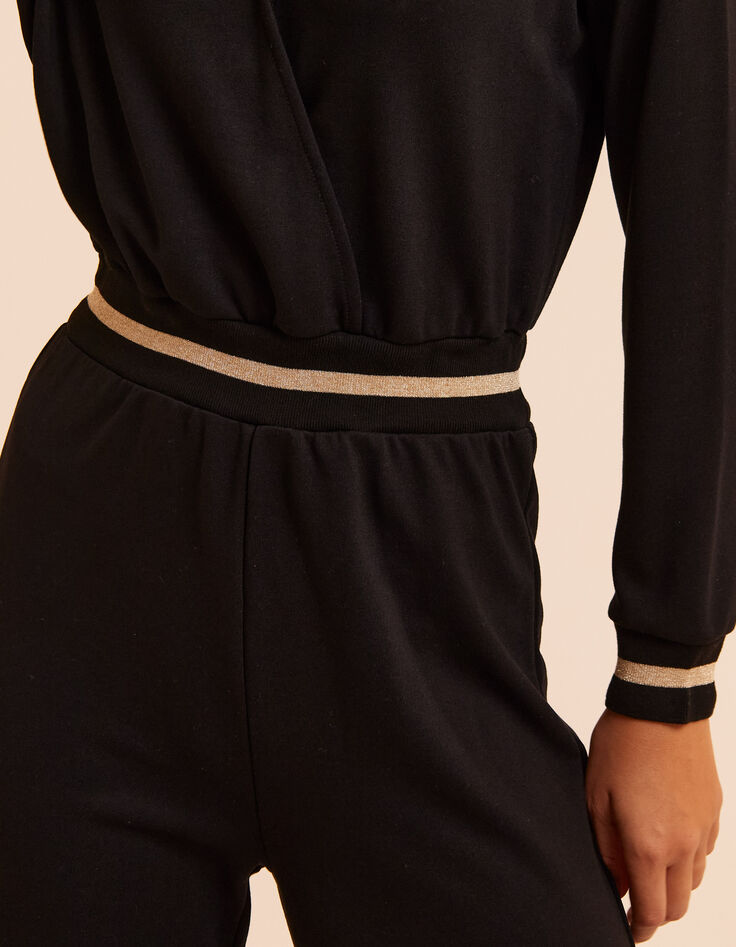 Combinaison-pantalon noire bords-côtes rayés I.Code-9