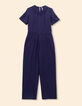Navy Embroidered Jumpsuit for Women-1
