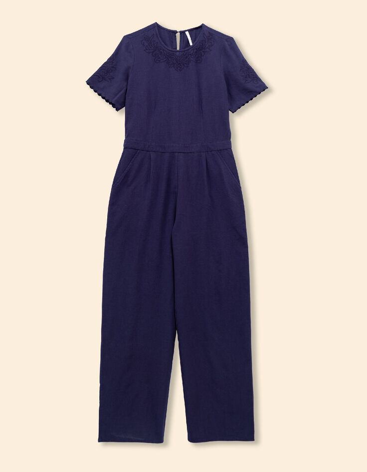 Navy Embroidered Jumpsuit for Women-1
