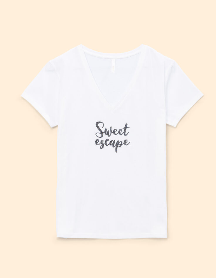 Weißes T-Shirt schwarze Glitzerschrift I.Code-5