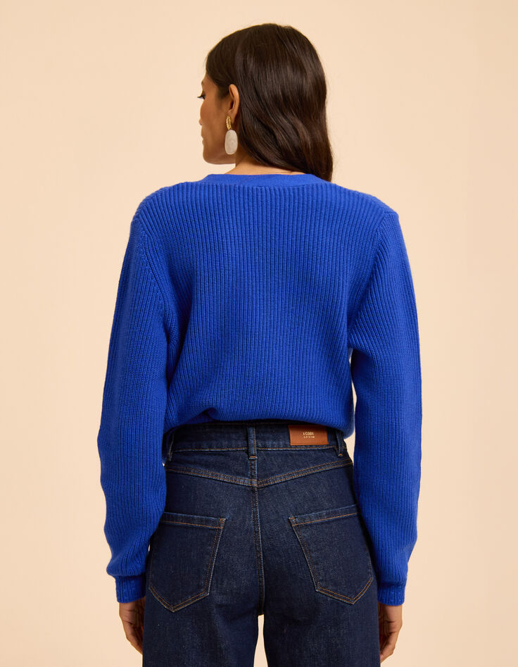 Cardigan encolure V bleu tricot fantaisie I.Code-3