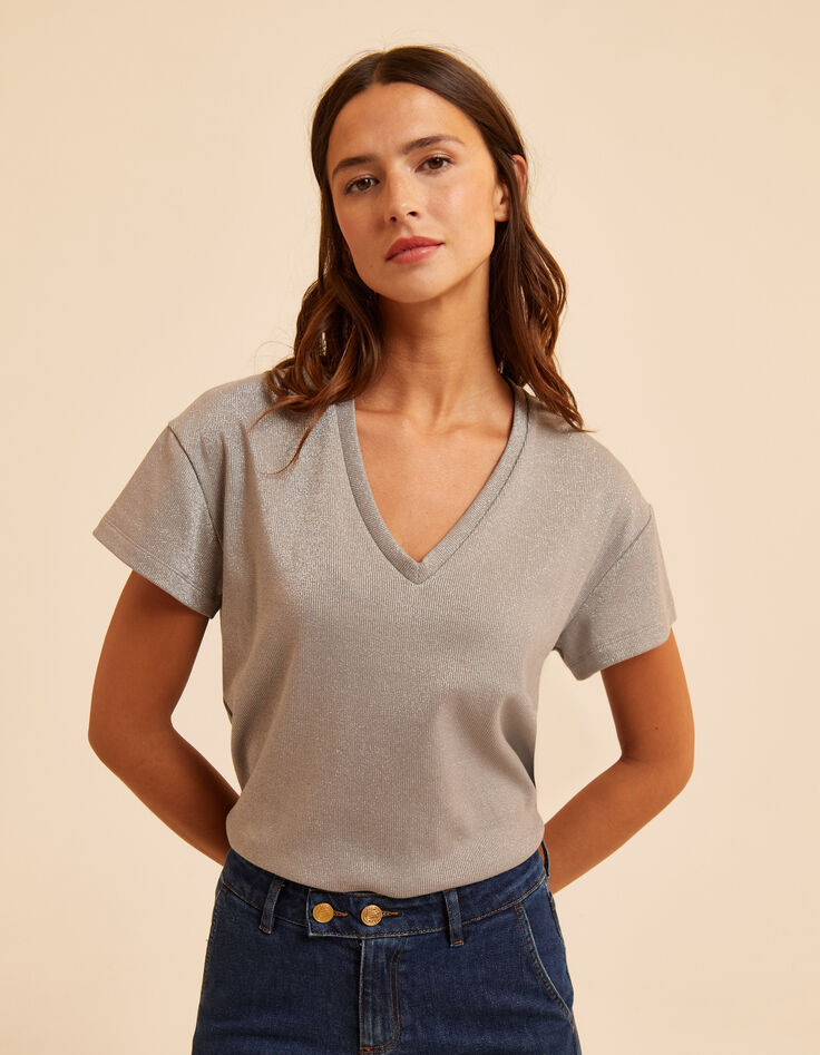T-shirt gris maille métallisée I.Code-1