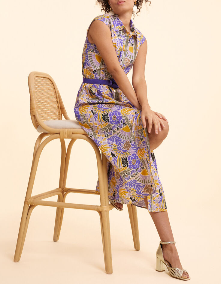 Robe chemise longue parme imprim&eacute; perroquets I.Code-1
