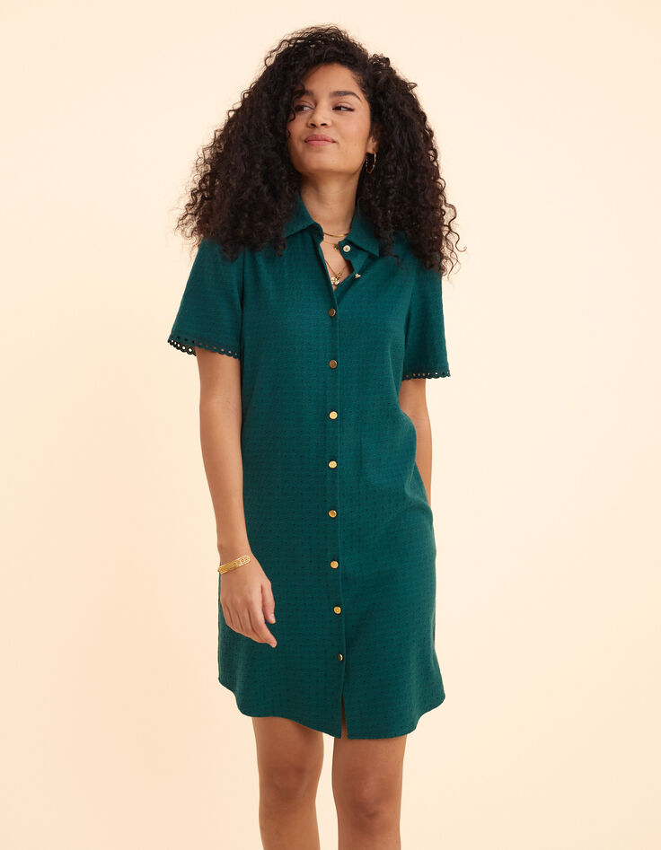 Robe chemise verte jacquard fantaisie I.Code-1
