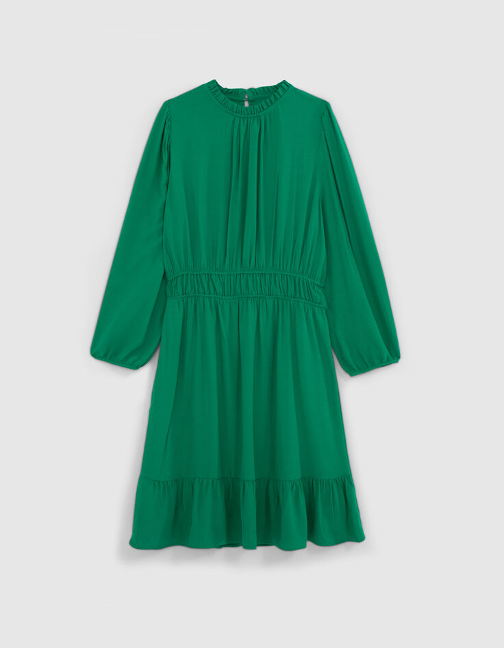 Mintgr&uuml;nes Upcycling-Damenkleid mit Krauskragen-6