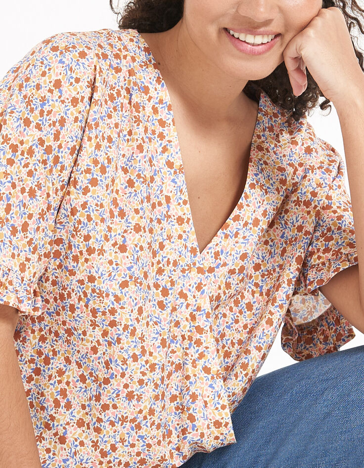 Top cruzado con estampado de flores de verano en rosa agua de I.Code-1