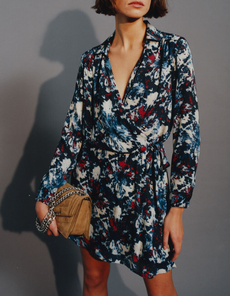 Marineblaues Recycling-Damenkleid mit Batikblumen-5