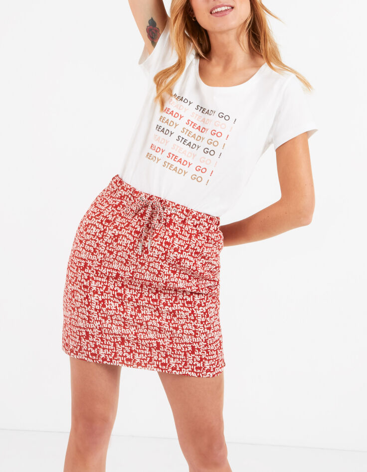 Kurzer Rock in Candy Red mit Mini-Typo-Print I.Code-1 Kurzer Rock in Candy Red mit Mini-Typo-Print I.Code-1