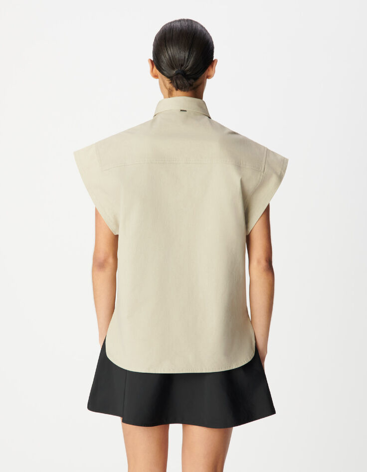 Beigefarbenes Oversize-Hemd f&uuml;r Damen mit gesticktem Schmuckkragen-3