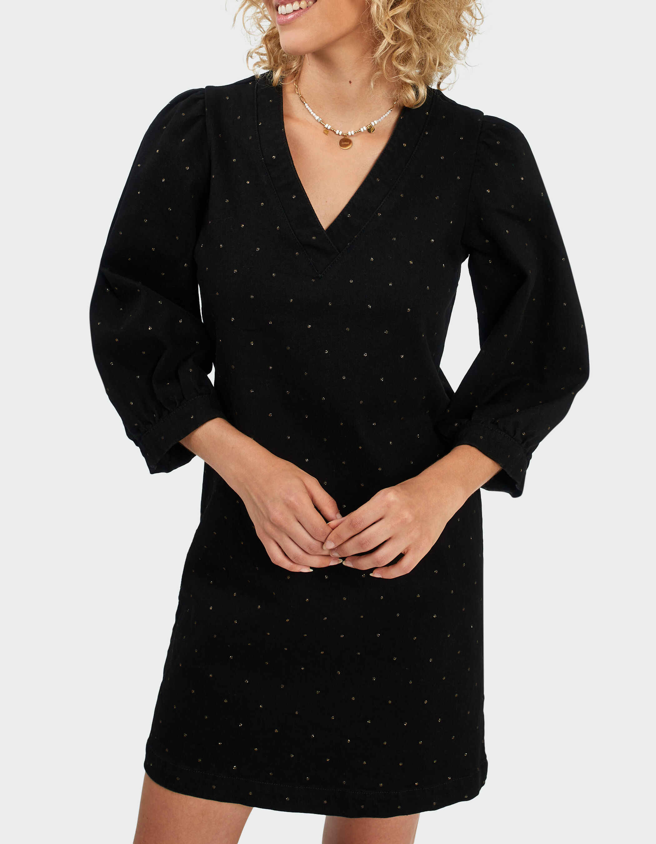 Robe en jean noire imprime pois dores I.Code