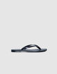 Flache Damen-Flip-Flops aus schwarzem Leder-1