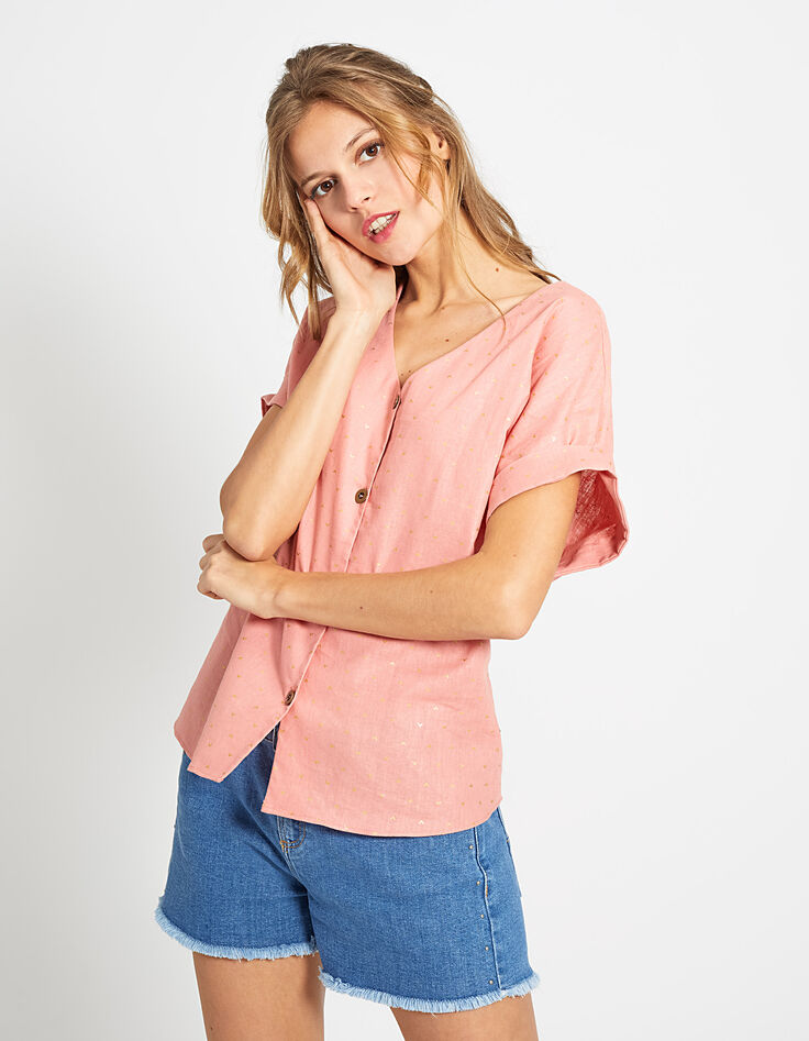 Top pastèque en lin imprimé cœurs dorés I.Code-3