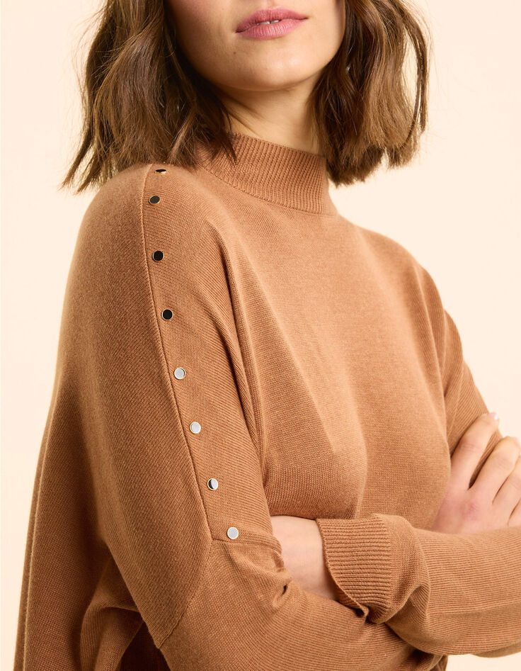 I.Code camel cape sweater knit decorative buttons-1