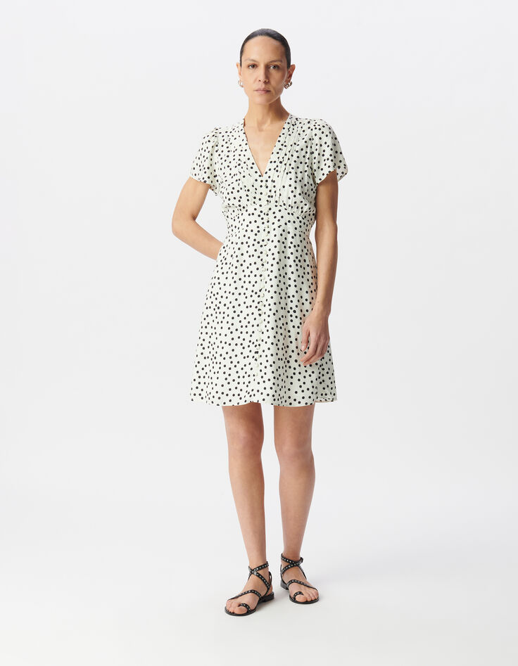 Wei&szlig;es Damenkleid mit Punkteprint-1