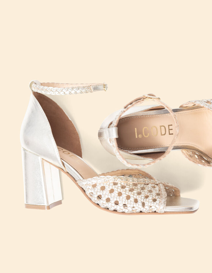 I.Code gold braided leather heeled sandals-6
