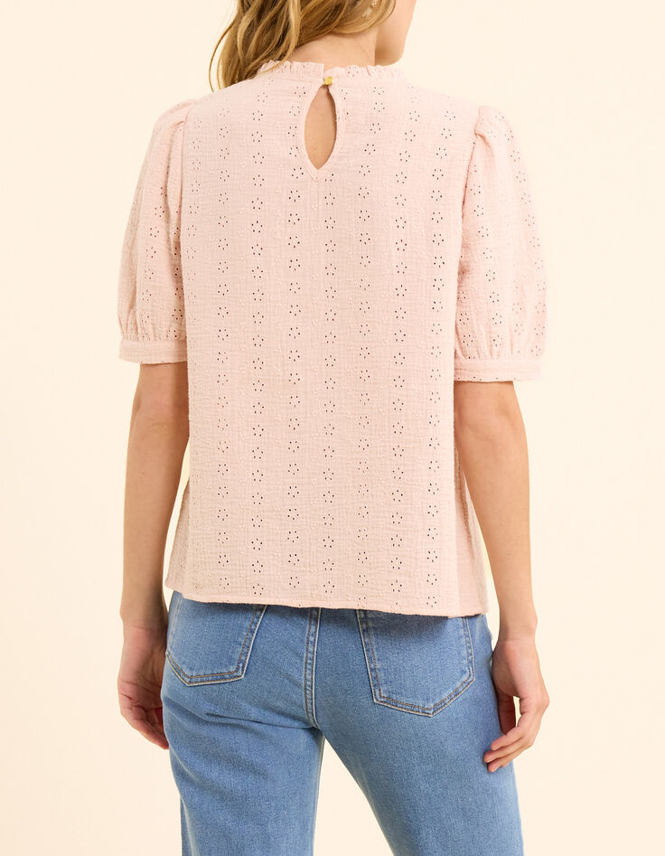 Top rosa bordado ingl&eacute;s y encaje I.Code-3