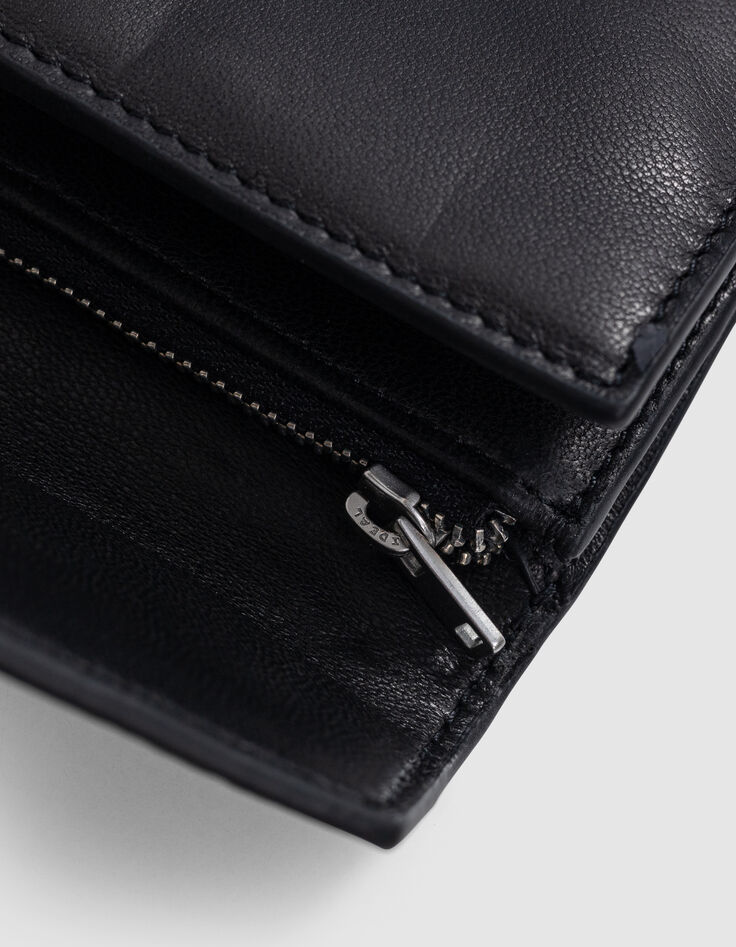 Damen 1440 schwarz gestepptes Leder Portemonnaie-6