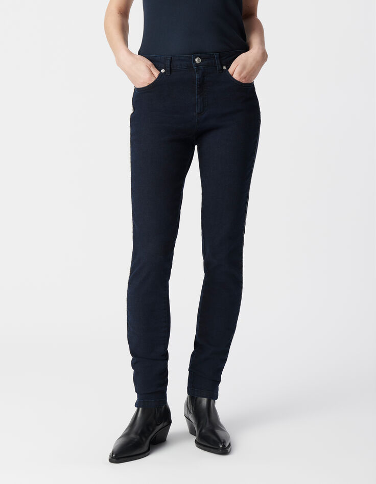 Damen slim Dunkelblaue chain back Jeans-2