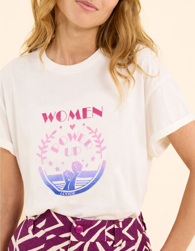 Weißes Kurzarm-T-Shirt mit Botschaft und I.Code-Fäusten