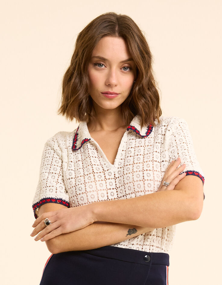 Top écru tout dentelle façon crochet I.Code-3