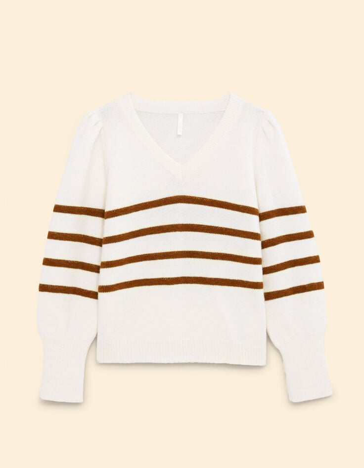 Pull &eacute;cru tricot ray&eacute; camel I.Code-5