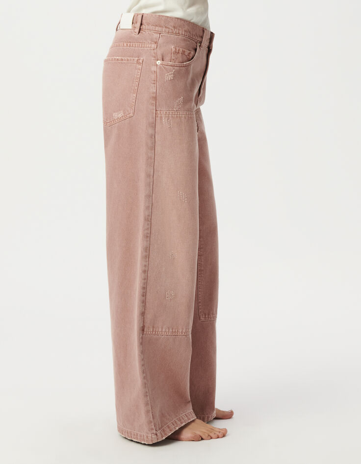 Rosa weite Damenjeans hoher Bund MILA-4